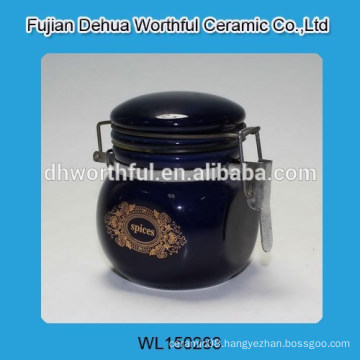 Brightly blue ceramic seal pot